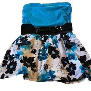 Blue/black floral skirt with blue strapless top